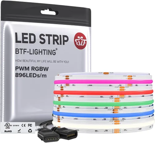Vista 9 de BTF-LIGHTING FCOB COB Tira de luz LED RGBW 6500K 896LED/m 3m DC12V Flexible de cambio de color de alta densidad y luz uniforme de 12mm de ancho