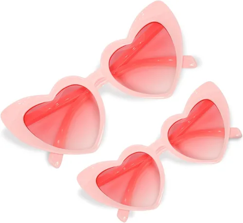 Vista 7 de Lentes de sol de moda con forma de corazón rosa para hombres y mujeres, paquete dúo de lentes retro para mamá y yo