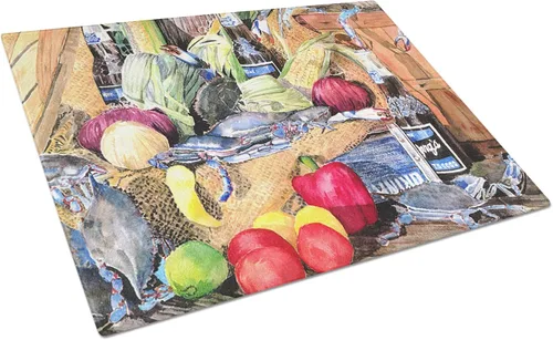 Vista 42 de Caroline's Treasures 1002LCB Barq's, Crabs and Spices Tabla de cortar de vidrio grande decorativa de vidrio templado Tabla de cortar y servir
