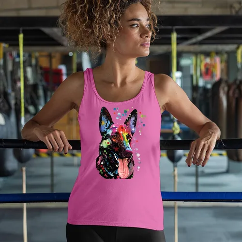 Vista 4 de Tee Hunt Dean Russo - Camiseta sin mangas para mujer, diseño de pastor alemán