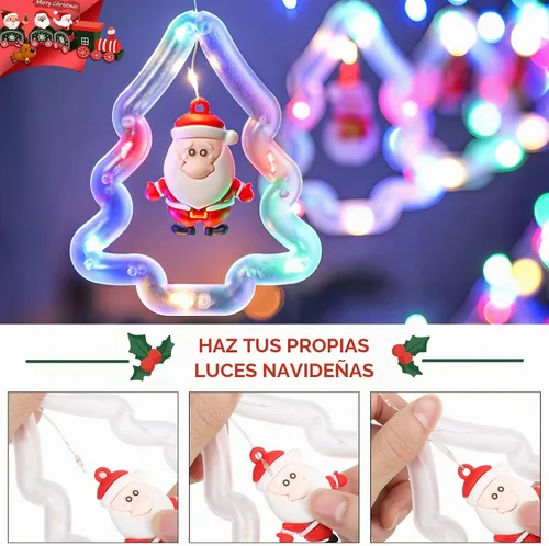 Vista 3 de BLOOMWIN Luces de Ventana de Navidad Decoraciones de Ventana Navideñas Iluminadas - Luz de Anillo en Forma de Árbol con Luz de Cortina de Ornamento