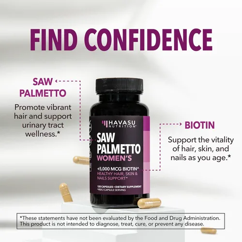 Vista 4 de Palma Enana para Mujeres con Biotina 5000 mcg - Potente Bloqueador de DHT para Apoyar la Salud del Cabello, la Piel y las Uñas - 120