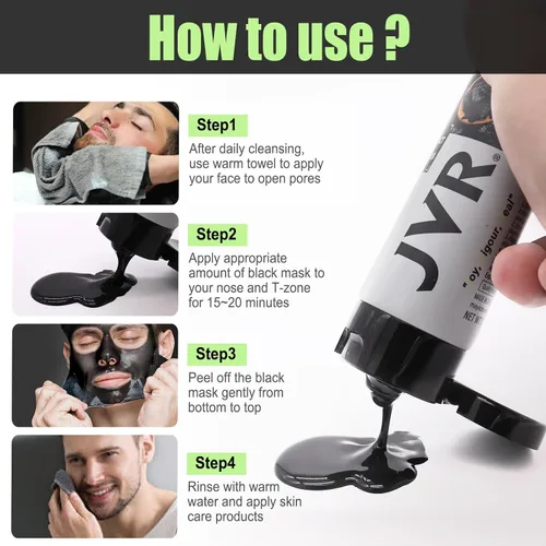 Vista 6 de JVR Máscara facial desprendible, máscara removedora de puntos negros para hombres, máscara negra desprendible de carbón, máscara facial purificadora
