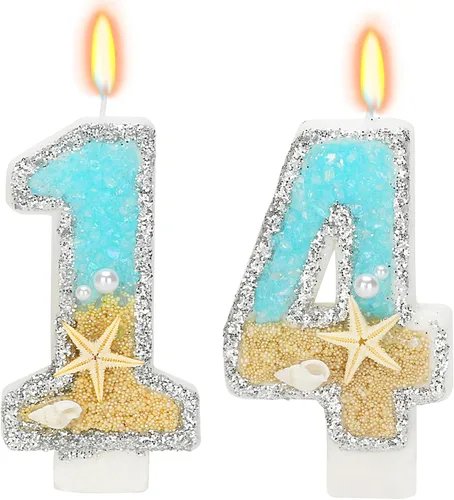 Vista 22 de Vela número 1 de estrella de mar de playa para decoración de pastel Plata