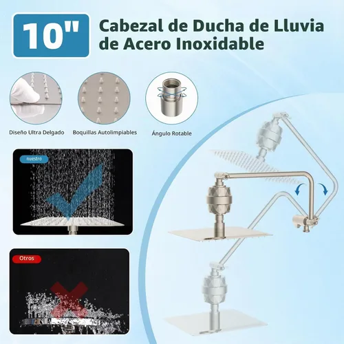 Vista 3 de Cabezal de ducha filtrado de metal de 10 pulgadas con 10 modos de mano