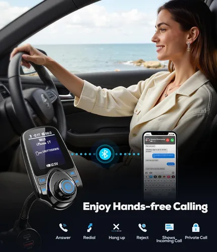 Vista 10 de Nulaxy [Versión mejorada 2026 KM18] Adaptador de coche 48 W Bluetooth 5.4 con pantalla a color de 1.8", Transmisor de radio FM inalámbrico con 2