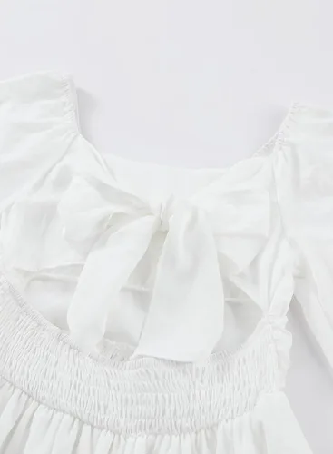 Vista 6 de blibean - Vestido de manga larga con lazo en la espalda para niñas y preadolescentes, vestido de otoño con hombros descubiertos, tallas para 6-15