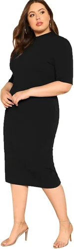 Vista 3 de Floerns Vestido midi ajustado de manga corta con cuello alto falso para mujer