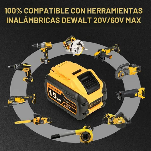 Vista 5 de Paquete de 2 unidades de repuesto de alta capacidad de 15.0Ah para Dewalt 20V/60V MAX, batería de iones de litio con conmutación automática