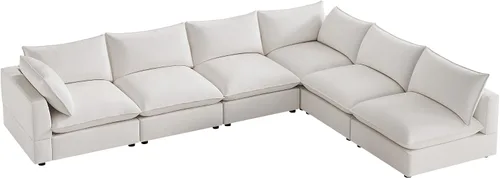 Vista 10 de Sofá modular seccional, sofá de nube de asiento profundo, cojines ultra cómodos, tapicería suave, funda extraíble, 4 plazas para sala de estar