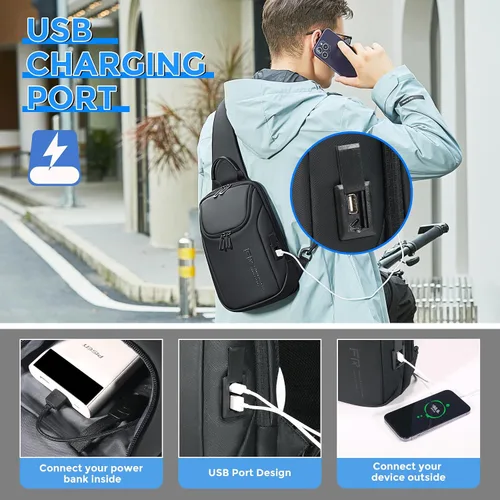 Vista 4 de Fenree.geer Mochila bandolera para hombre, impermeable, antirrobo, bolsa de hombro, mochila pequeña para mujer, ligera, de una correa, mochila