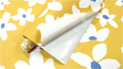 Vista 7 de HAOKHOME Papel Tapiz Amarillo Despegar y Pegar Floral Amarillo/Blanco/Azul Papel de Pared Removible para Dormitorio Baño Papel de Contacto Adhesivo