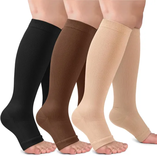 Vista 6 de CTHH Calcetines de compresión sin dedos para mujeres y hombres con puntera Beige
