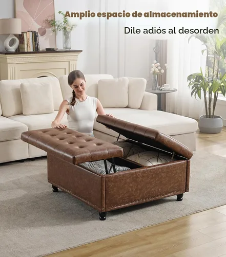 Vista 5 de Tbfit - Otomana cuadrada grande de 35.5 pulgadas con almacenamiento, parte Marrón