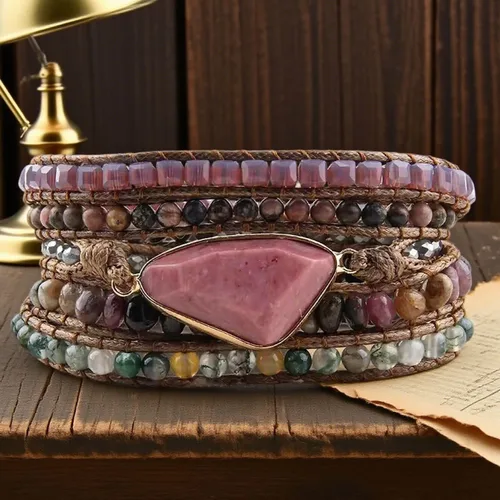 Vista 109 de ZOSOJONA - Pulseras bohemias hechas a mano de piedra natural, que dan vuelta, con cuentas de cristal de turquesa