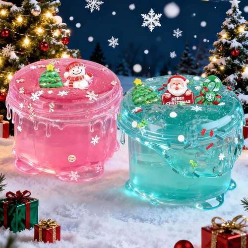 Vista 8 de Slime de Cristal de Navidad Rosa y Verde de 2 Paquetes para Niños, Slime para Medias de Navidad para Niños - Kit de Juguetes de Slime, Regalos