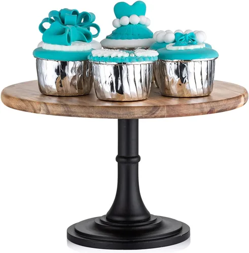 Vista 9 de NUPTIO Soporte de madera para tartas, pequeño soporte redondo para postres