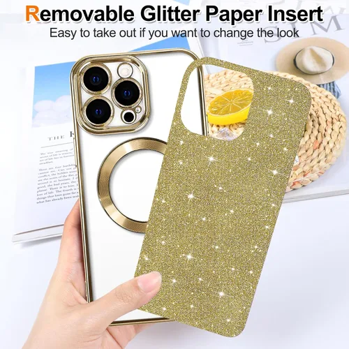 Vista 82 de Hython para iPhone 15 Plus Funda con chispas brillantes, Fundas transparentes magnéticas con protector de lente de cámara [Compatible con MagSafe]