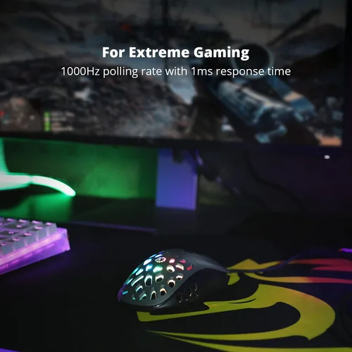Vista 3 de DREVO Osprey - Mouse para juegos RGB, 12000 DPI, ultraligero de 2.29 oz, sensor óptico PixArt PAW 3327, 6 botones programables, carcasa de panal