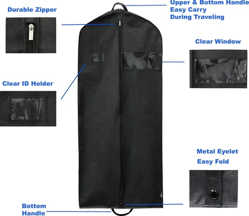 Vista 3 de Simple Houseware - Bolsa resistente para ropa, de 60 pulgadas para trajes, esmóquines, vestidos y abrigos.