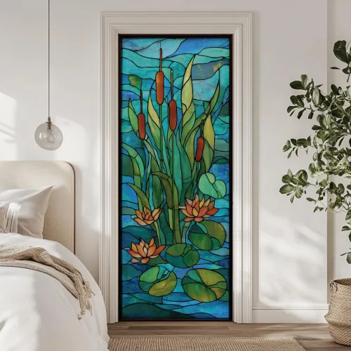 Vista 16 de arricraft 2 piezas de pegatinas adhesivas para puerta, 31.5"x78.7" adhesivos de pared 3D con patrón de cascadas de cuevas, vinilo para puertas
