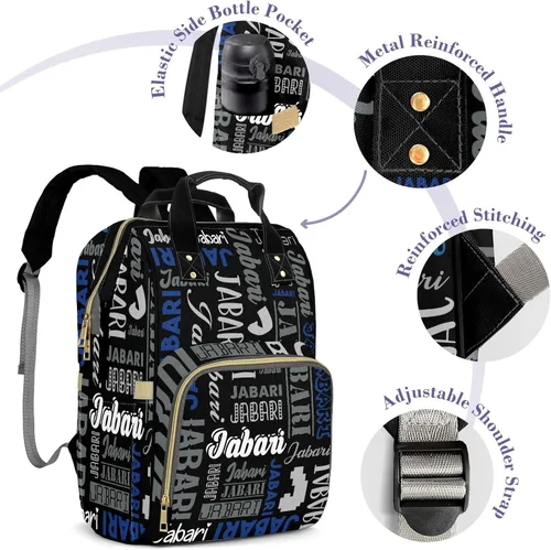 Vista 4 de Bolsos de bebé de encargo del muchacho del nombre, mochila Negro 01