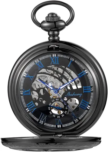 Vista 3 de Reloj de bolsillo mecánico para hombre, esfera de número romano, diseño de fase lunar MW104