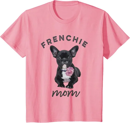 Vista 54 de Camiseta Bulldog Francés para Mujer, Frenchie Mom, Flor, Negro, S