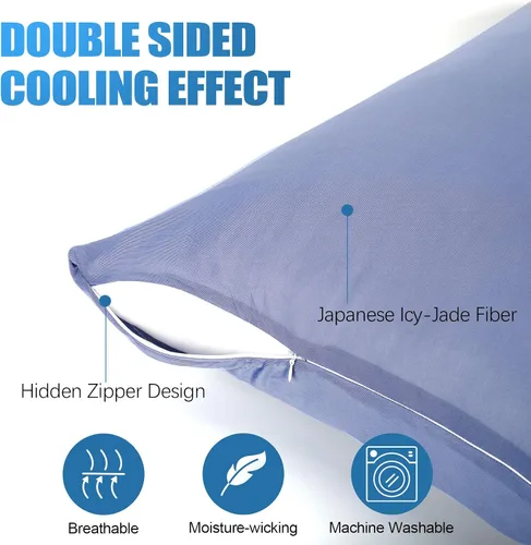Vista 2 de Solo fundas de almohada refrescantes, juego de 2 fundas de almohada de tamaño Queen con doble cara para el frío, absorben la humedad, con cremallera