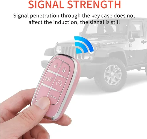 Vista 5 de Pangpai Funda para llavero rosa para Jeep, funda de protección de TPU suave con llavero brillante compatible con Jeep Grand Cherokee Renegade