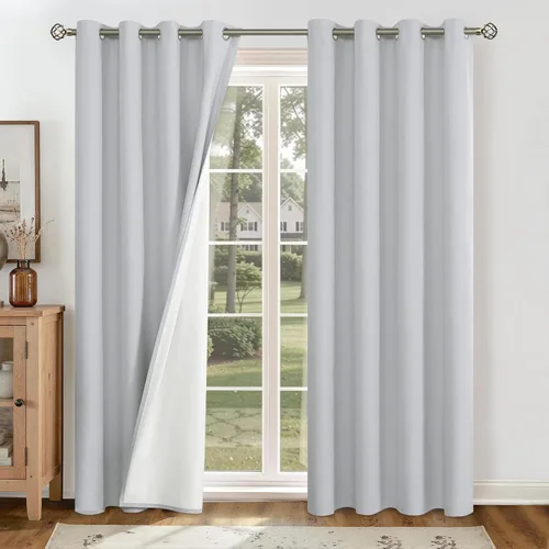 Vista 172 de YoungsTex - Cortinas 100% opacas para dormitorio, con aislamiento térmico y ojales, cortinas oscuras negras con capa pesada para ventana de sala