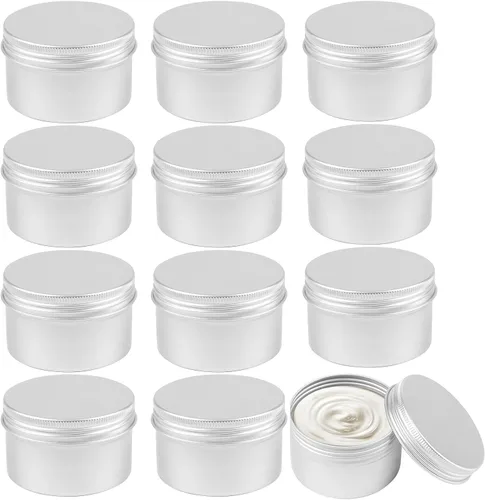 Vista 12 de Paquete de 12 latas, latas de salve de 0.5 onzas con tapas, recipientes pequeños de aluminio de metal recargable, recipientes redondos de estaño