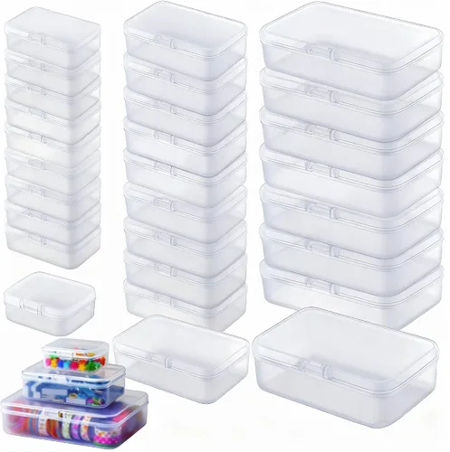 Vista 11 de LJY Contenedores de almacenamiento de plástico de 28 piezas con tapas (3 tamaños surtidos), caja organizadora rectangular, cajas de almacenamiento