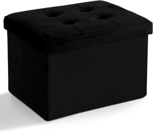 Vista 15 de LINMAGCO Otomana Otomana de almacenamiento con almacenamiento pequeño reposapiés taburete debajo del escritorio, reposapiés plegable corto de tela