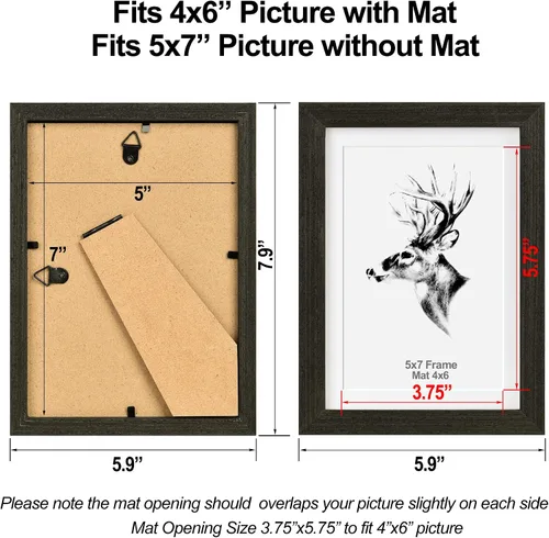 Vista 5 de Yaetm Portarretratos negro de 5 x 7 pulgadas con paspartú para juego de 2 fotos de 4 x 6 pulgadas, de madera maciza con vidrio templado, marcos