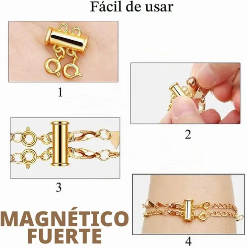 Vista 3 de OHINGLT - Cierres de capas para collar, cierre magnético deslizante, conector de collar, cierres de tubo deslizantes de múltiples hebras 4pcs Oro