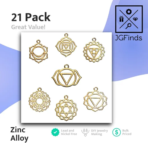 Vista 3 de JGFinds Colgantes de chakra, dijes de energía india, 21 piezas (3 de cada uno), Zinc