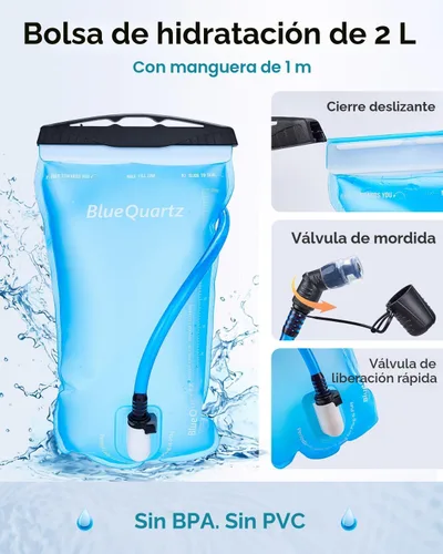 Vista 5 de Blue Quartz Mochila de hidratación con bolsa de agua de 2 L, mochila de agua de senderismo para mujeres y hombres, mochila ligera de ciclismo