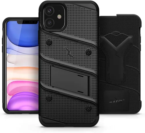 Vista 2 de Zizo Bolt Cover - Funda para iPhone 11 con grado militar, protector de pantalla de cristal, función atril y funda (color negro)