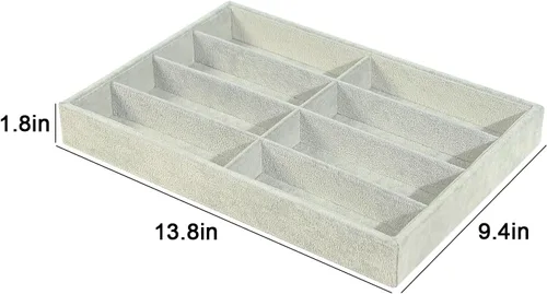 Vista 6 de Bandeja organizadora de lentes de sol, caja de exhibición de gafas de terciopelo gris beige, soporte organizador de gafas para escritorio en casa