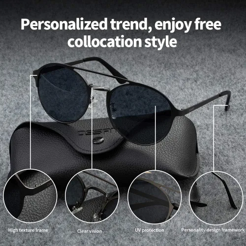 Vista 6 de OSSAT Gafas de sol ovaladas con marco de metal Lente espejada clásica neutral