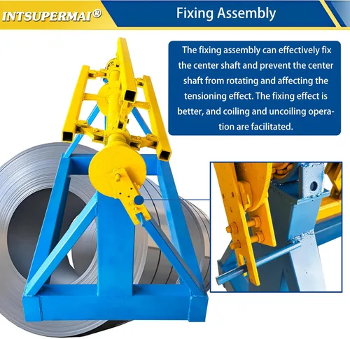 Vista 5 de INTSUPERMAI Heavy-Duty Cast Iron Auto Material Coiling/Uncoiling System - 7T Capacity with 4-Rod Hydraulic Adjustment & Triangular Reinforcement for