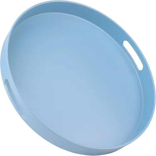 Vista 19 de Bandeja azul para mesa de café, bandeja decorativa rectangular de plástico con asas para entretenimiento, patio al aire libre, sala de estar 3040azul