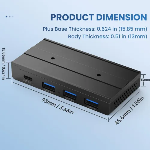 Vista 7 de EJAY Hub USB C magnético de 4 puertos, divisor de datos montable de 5 Gbps con cable de 59 pulgadas, concentrador USB debajo del escritorio