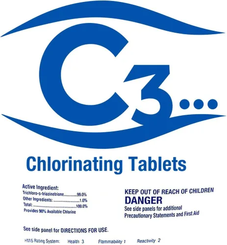 Vista 3 de C3... Tabletas de cloro estabilizado de 3" para piscinas Fácil de usar para piscinas sobre el suelo o enterradas Tabletas clorantes envueltas