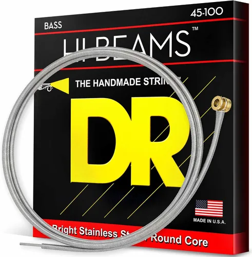 Vista 16 de DR Strings - Hi-Beams - Juego de cuerdas para bajo de 4 cuerdas - Mediano 45-105 - Núcleo redondo de acero inoxidable - Accesorios para bajo (MR-45)
