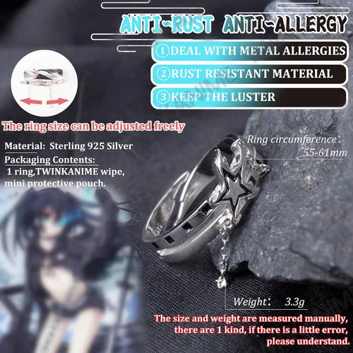 Vista 4 de TWINKANIME Anime Stuff Merch Ring Fashion Anime Jewelry Cosplay Style for Men Women Gifts Adjustable About 7-9# S925 Sterling Silver
