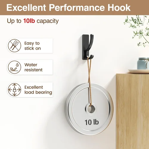 Vista 5 de pickpiff Ganchos adhesivos de pared para toallas, gancho adhesivo resistente (13 libras), colgador para puerta, baño, dormitorio, armario, para Negro