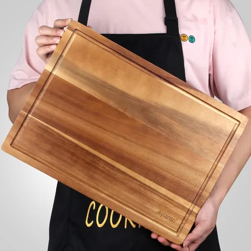 Vista 5 de Tablas de cortar de madera de acacia maciza para decoración de cocina, tabla de embutidos de madera, tablas de queso de carne, bloque de carnicero