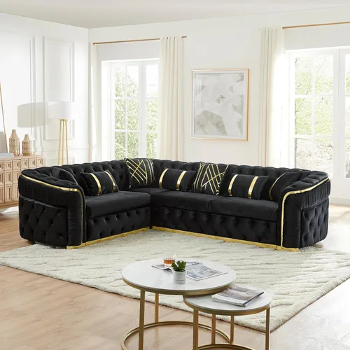 Vista 12 de KEIKI - Juego de sofá de lujo Chesterfield de 2 piezas con 2 sofás de terciopelo de 3 plazas extragrandes, juego de sofá acolchado moderno de 6